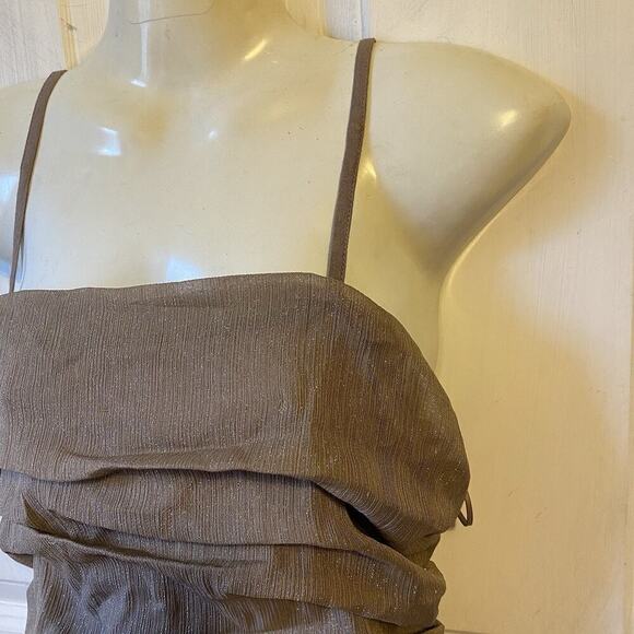 Express Y2K Rave Tank Top Womens SP Ruched Brown Party Cottage Coquette Shimmer - Picture 5 of 8